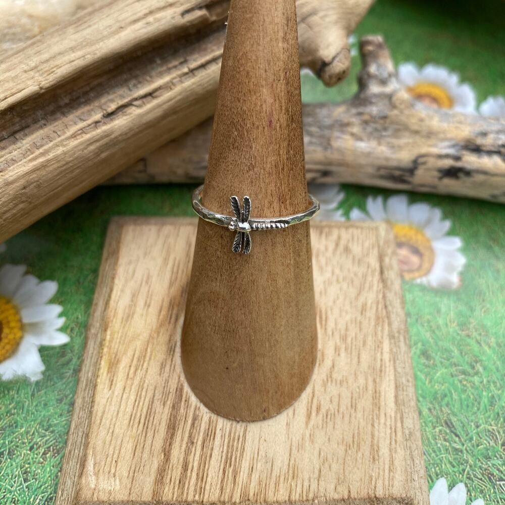 Sterling Silver Dainty Sideway Dragonfly Ring, Insect Ring